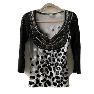 Alberto Makali Womens Size Medium Multicolor Embellished Scoop Neck Blouse
